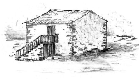 Modelo C. Casa simple de dos plantas sobre terreno llano, con escalera.