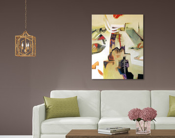 Pale green with red abstract urban landscape