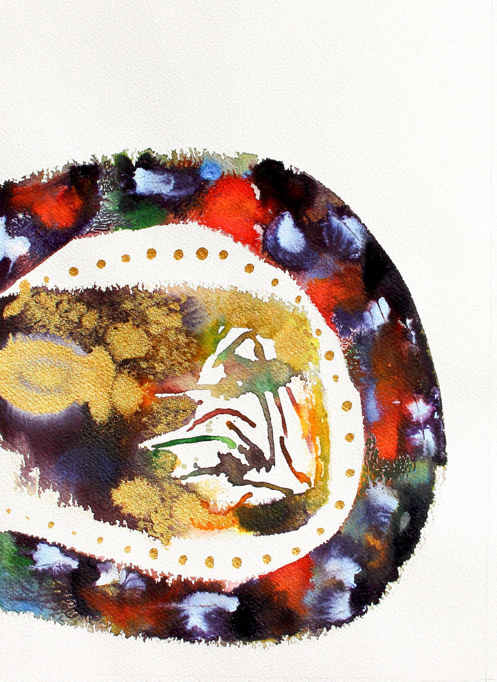 Swirling mystical objects in a colourful circular shape