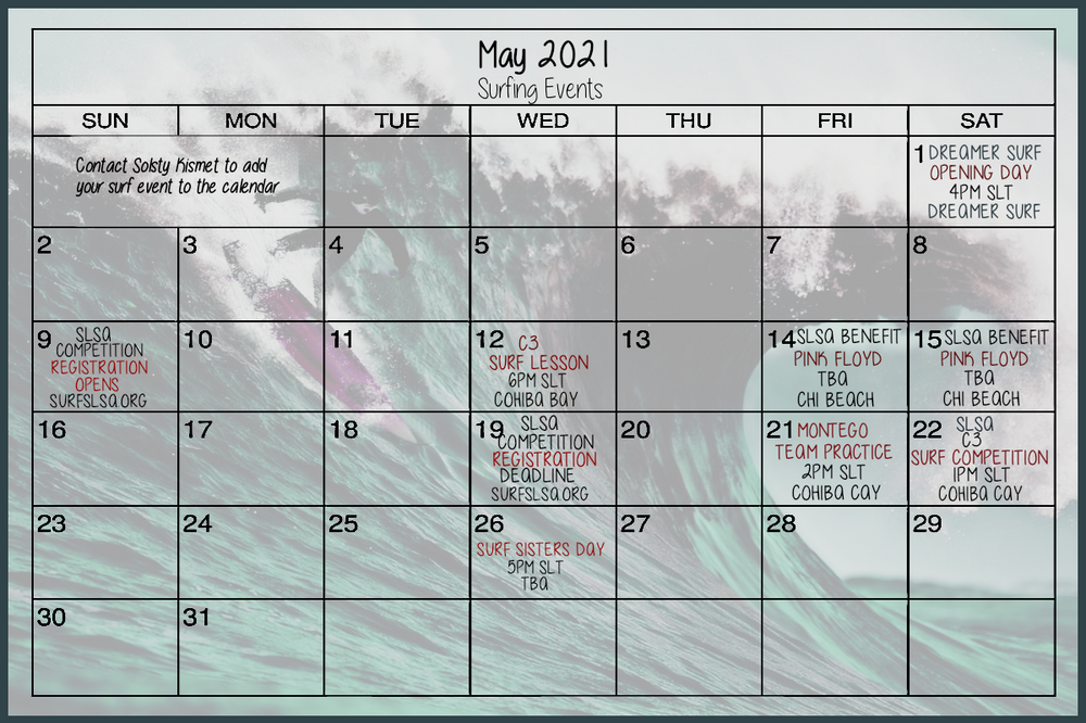 ABC s Of Surfing Calendar Of Surfing Events ABC s Of Surfing Calendar Of Surfing Events