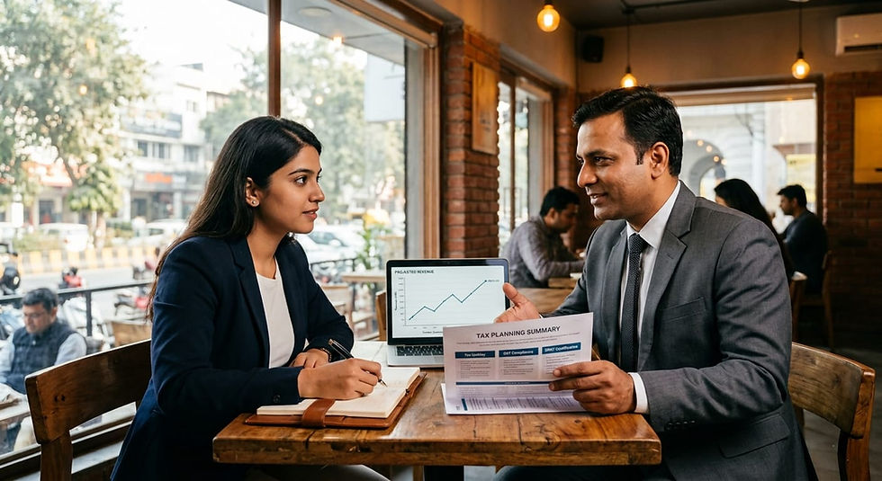 Startup advisor discussing tax planning and compliance strategy with a founder