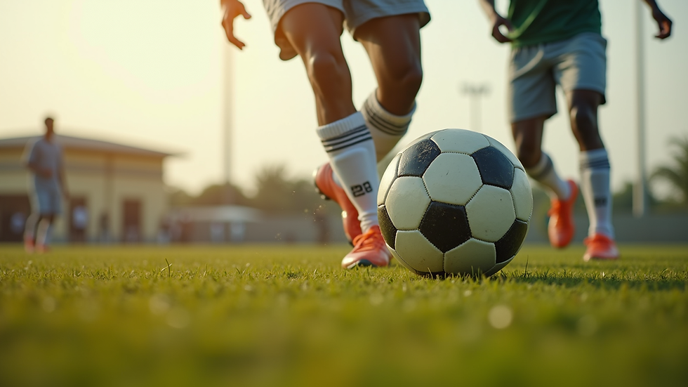 Close-up view of a football player kicking the ball during a match in Abuja
