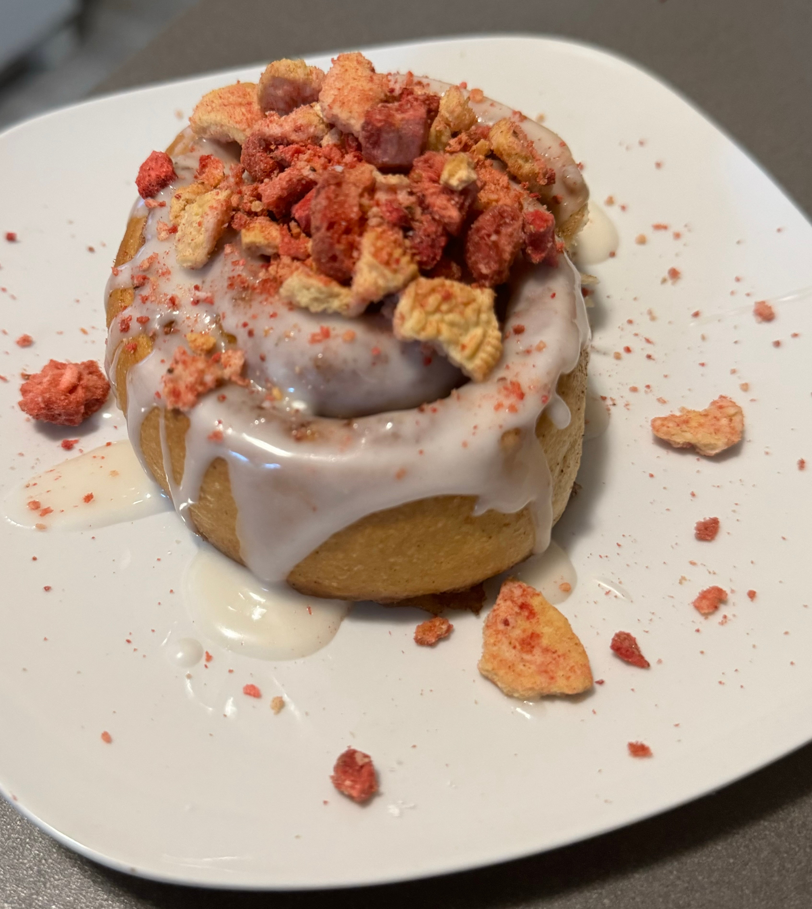 Strawberry Crunch Cake Cinnamon Roll