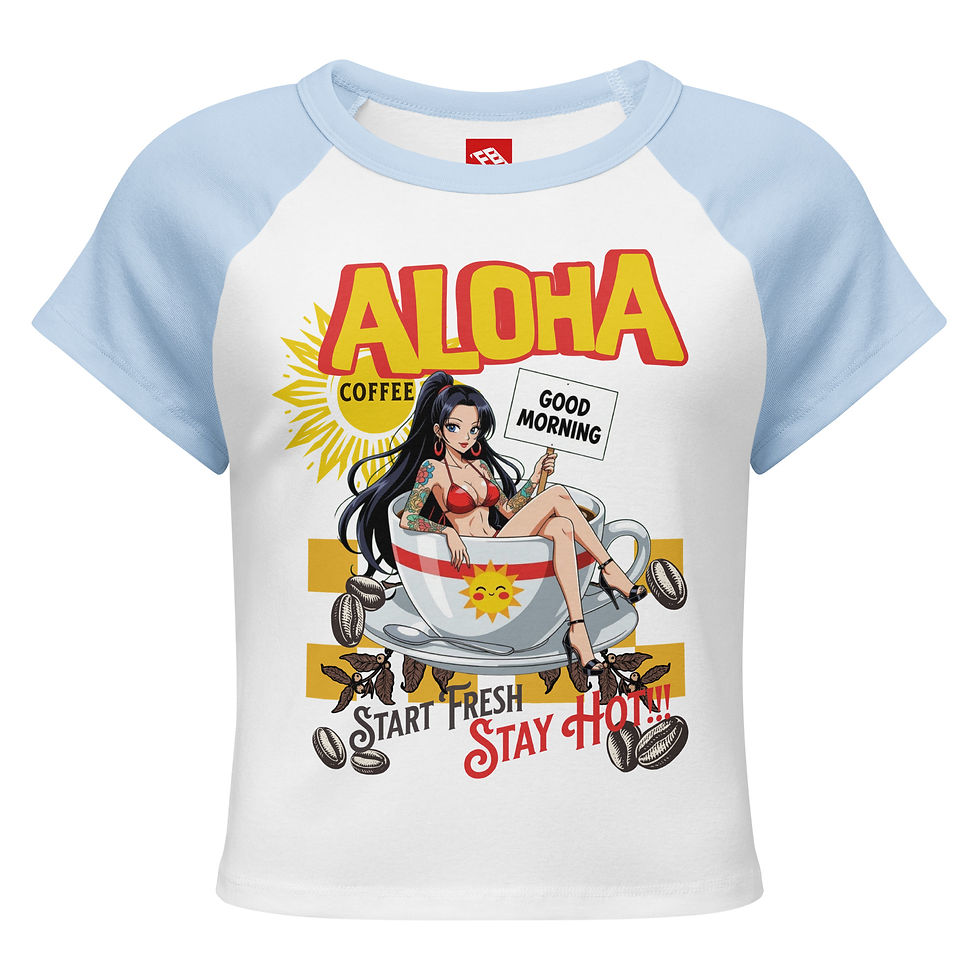 Aloha Coffee Women’s micro rib raglan baby tee flat print