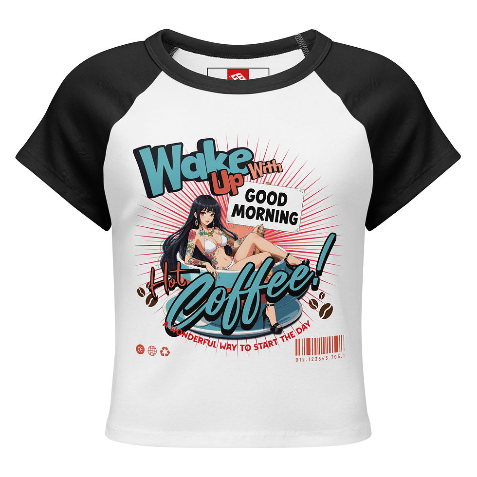 Wake up with coffee Women’s micro rib raglan baby tee flat print
