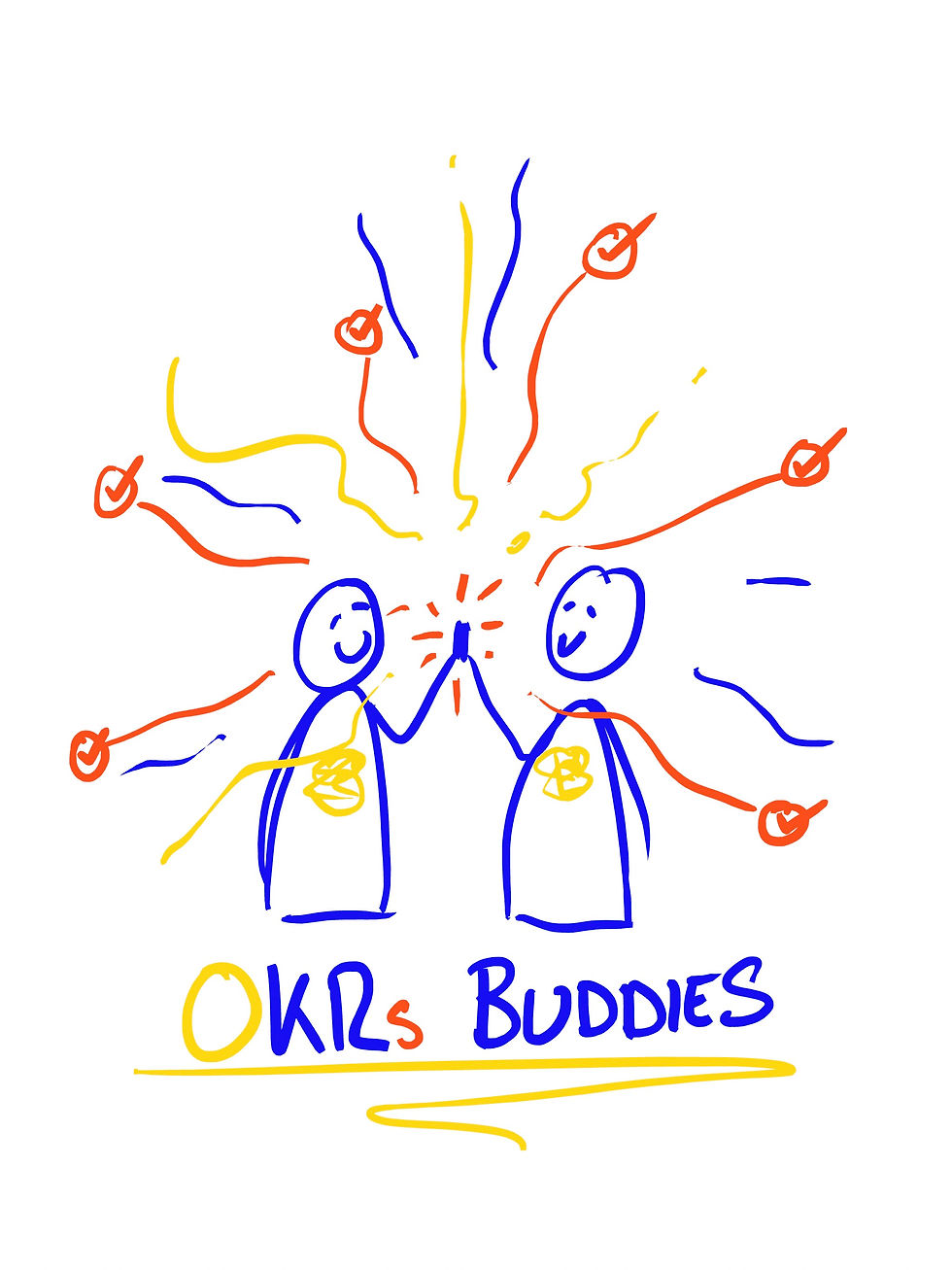 OKR buddies celebrating with a high five, emphasizing the importance of having a supportive buddy.