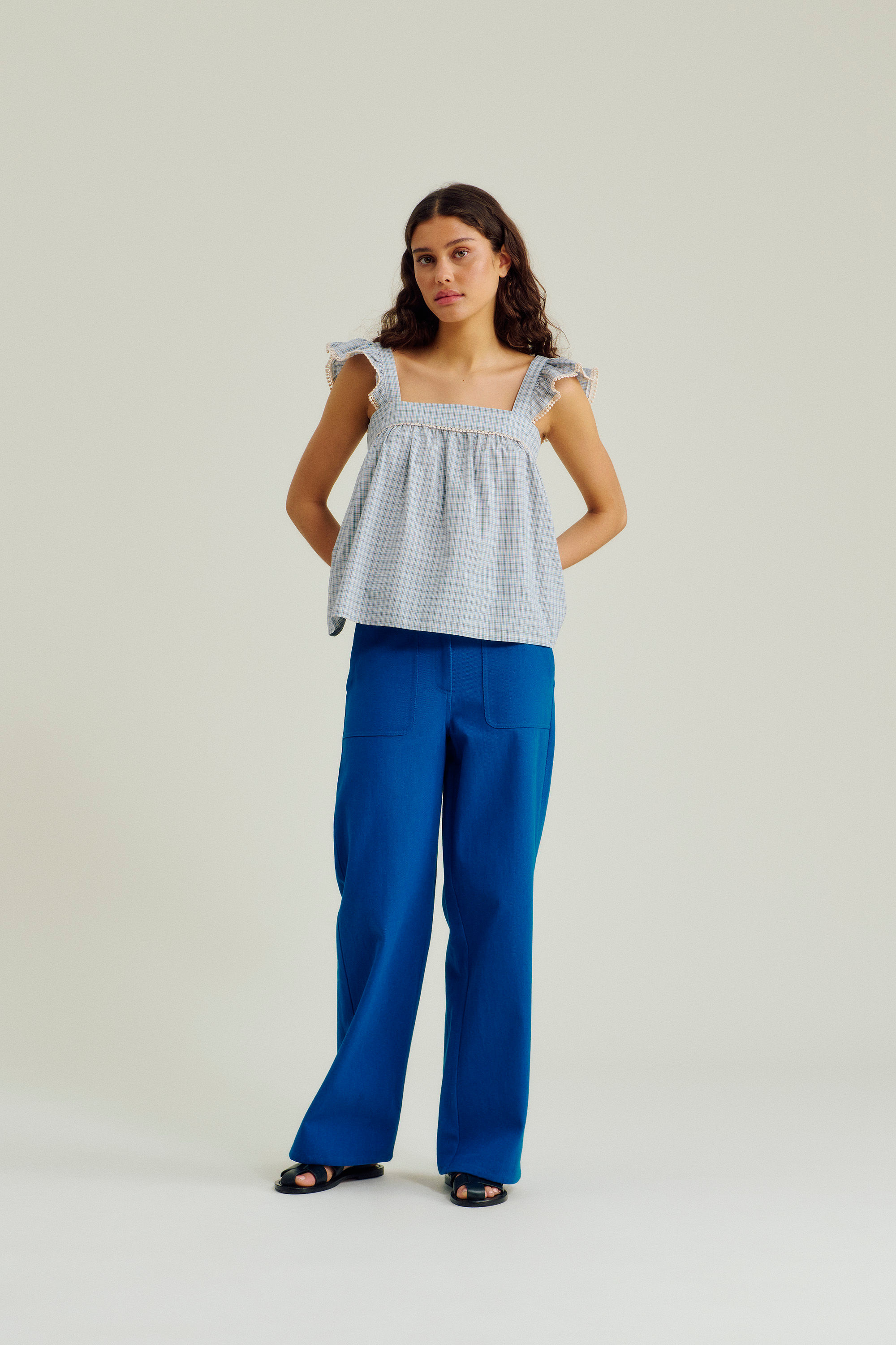 Bordeaux Top - Cerulean Check