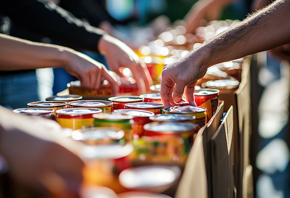 hands helping in a food pantry