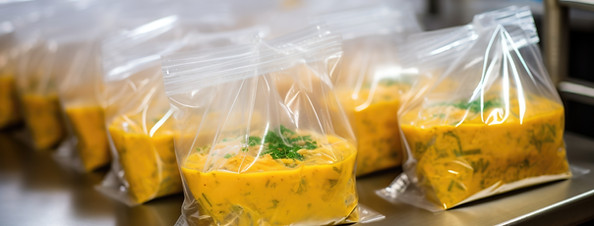 image of food packaged and lined up in shelter