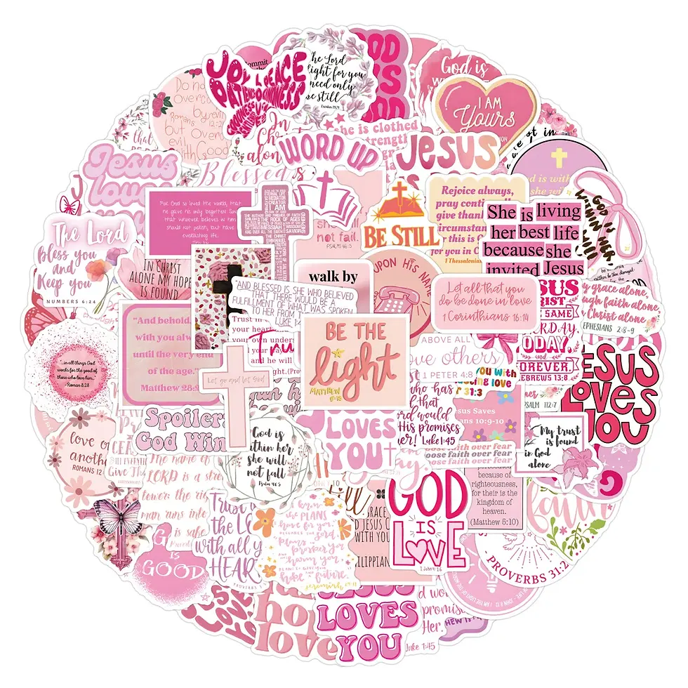 Thumbnail: 10/55/110PCS Pink Bible Christian Stickers - Jesus Loves You