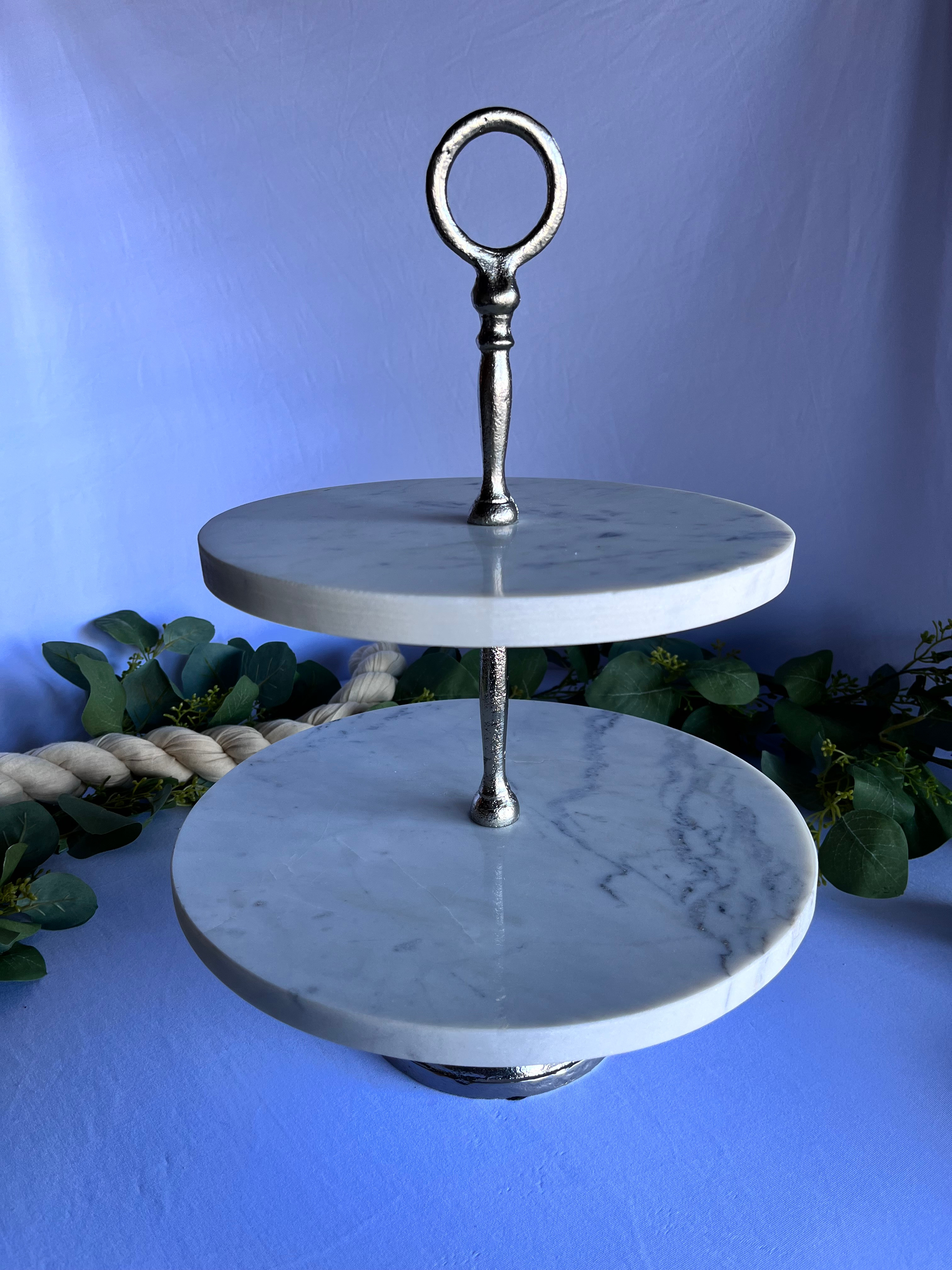 2 Tier Heavy White Marble Tray