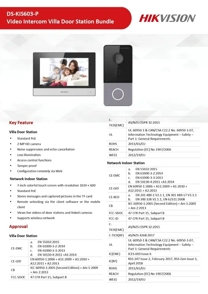 Thumbnail: Hikvision Video Intercom Kit DS-KIS603-P Doorbell Camera WiFi IP Wireless App
