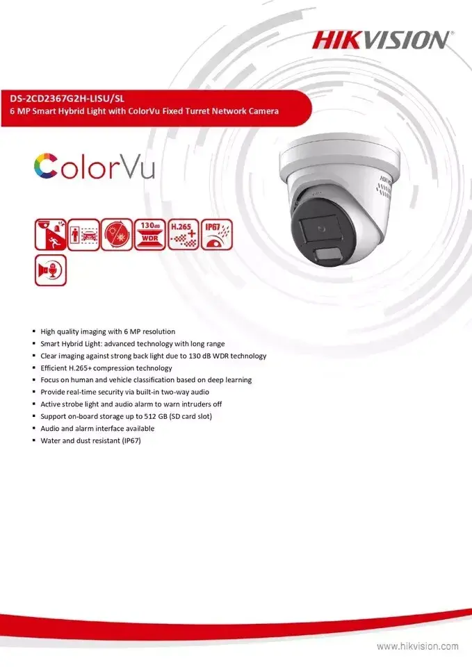 Thumbnail: Hikvision DS-2CD2367G2H-LISU/SL 6MP Smart Hybrid Light ColorVu Turret Camera