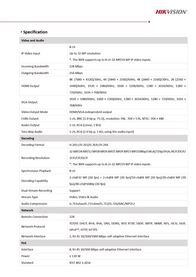 Thumbnail: Hikvision NVR DS-7608NI-M2/8P M SERIES 8ch PoE CCTV NVR 128Mbps 4K 2HDD Bay
