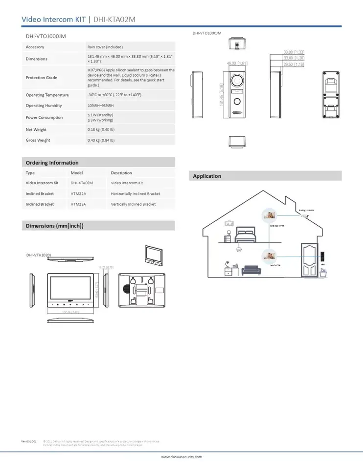 Thumbnail: Dahua Intercom Doorbell Securit y System 4 WIRE 7"Inches Monitor KTA02M Kit
