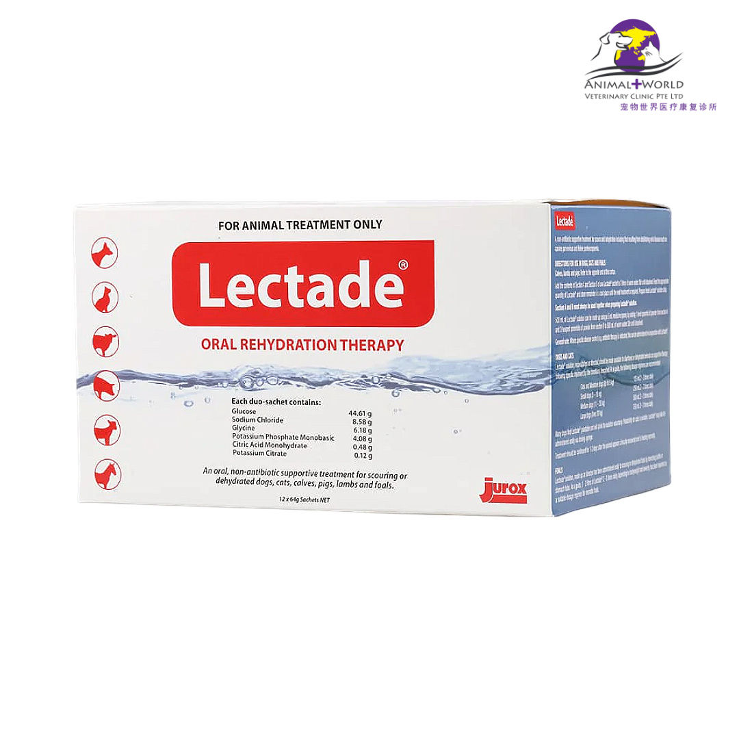 Jurox Lectade Oral Rehydration Powder Duo-Sachets For Dogs Cats Horses 64g