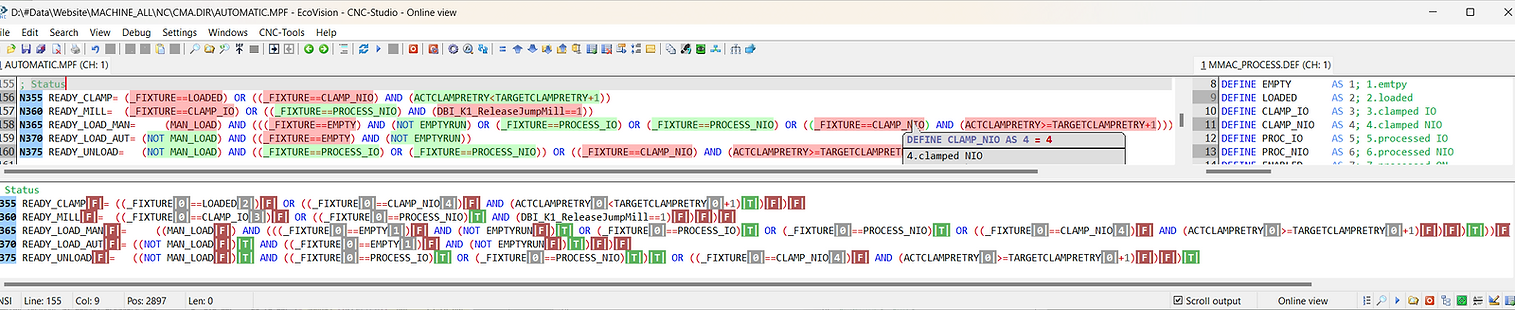 Watch you CNC programs and see true/false conditions and online values immediately