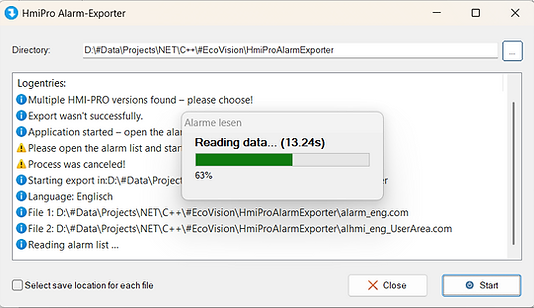 Exporting HmiPro alarms...