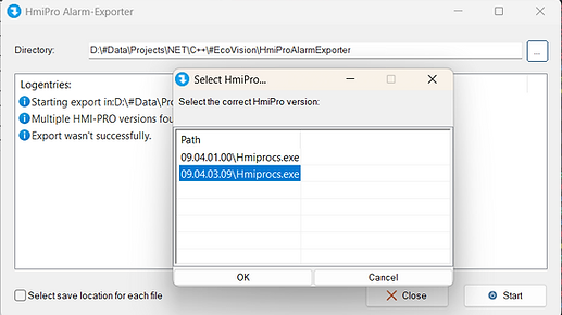 The HmiPro Alarm Exporter verion selector let's you use all HmiPro verisons.