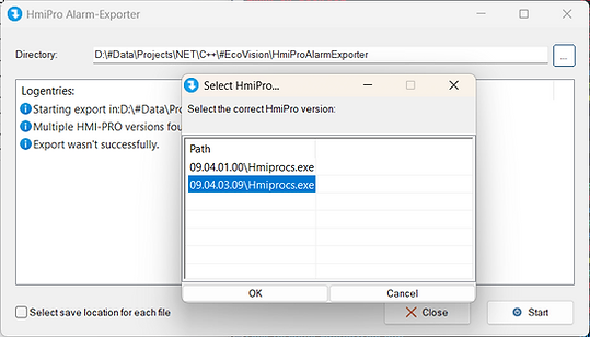 HmiPro version selector