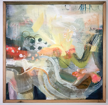 Framed contemporary art. The mix of techniques and variety of medium give this piece a rhythmic glow.jpg