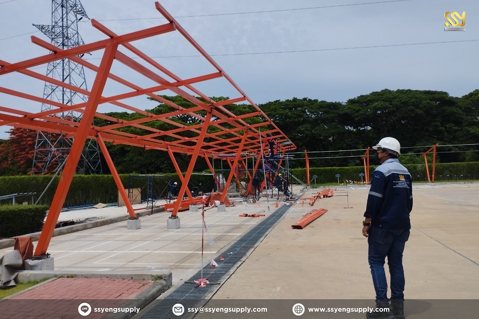 โครงสร้างโรงจอดรถ รับแผง Solar Cell สภากาชาดไทย