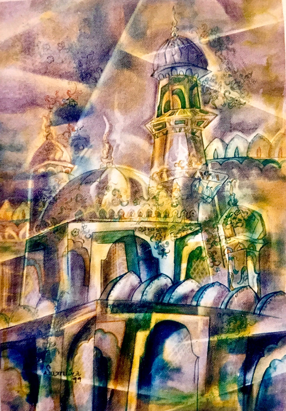 Architectural Abstract, DOMES II, Wash and Charcoal on paper