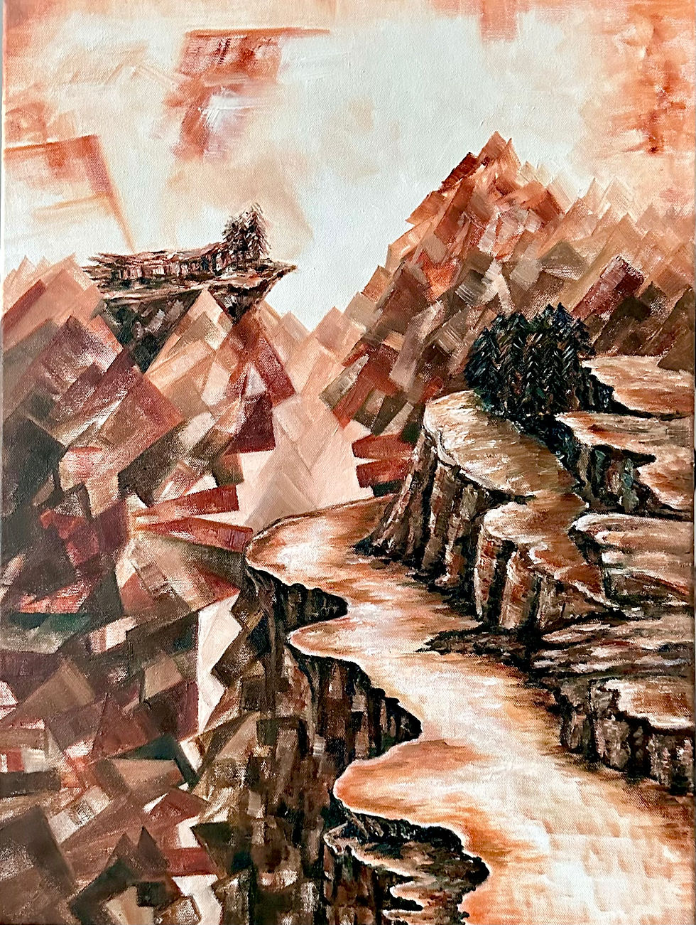 Monochrome Landscape in Cubism 2023, Oil on canvas 24x18 inches