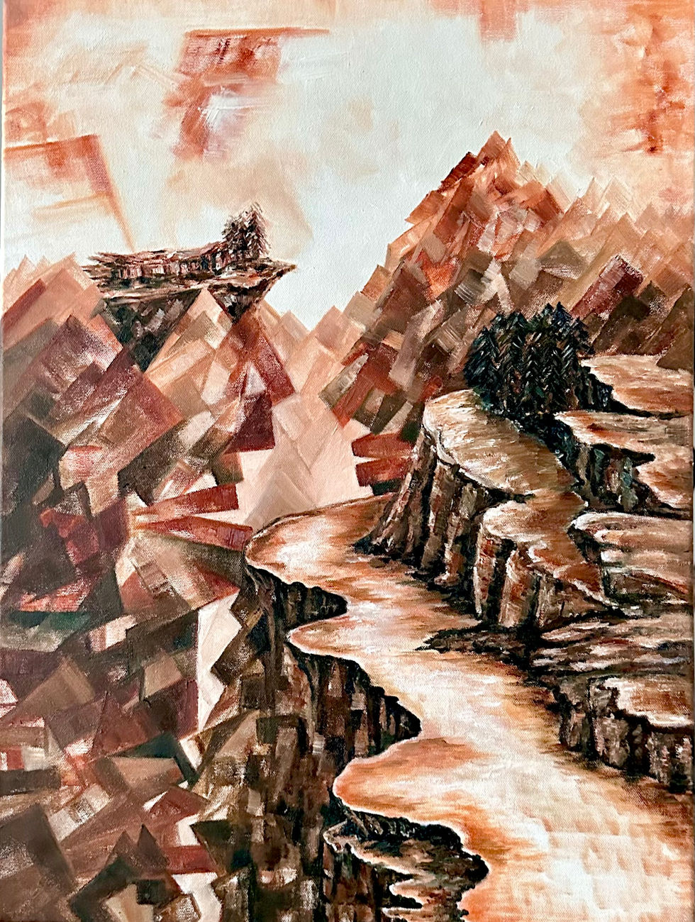 Monochrome Landscape in Cubism, Oil on canvas 24x18 inches