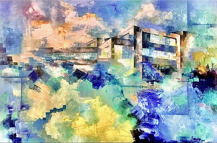 Resedential House - Elevation incopperated in a painting. Oil on canvas 34 x 24 inch (2)