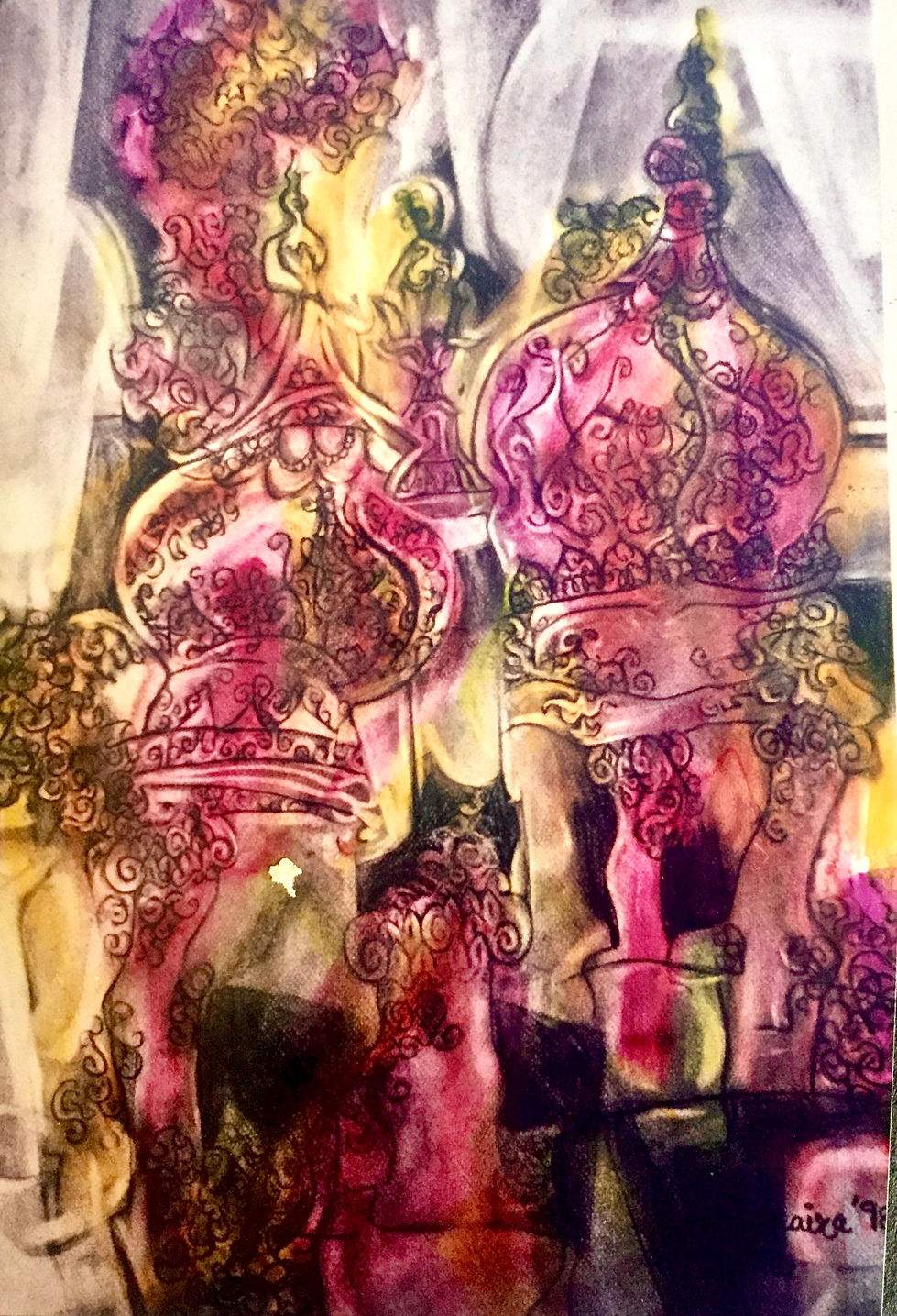 Architectural Abstract, Domes I, Wash and Charcoal on paper