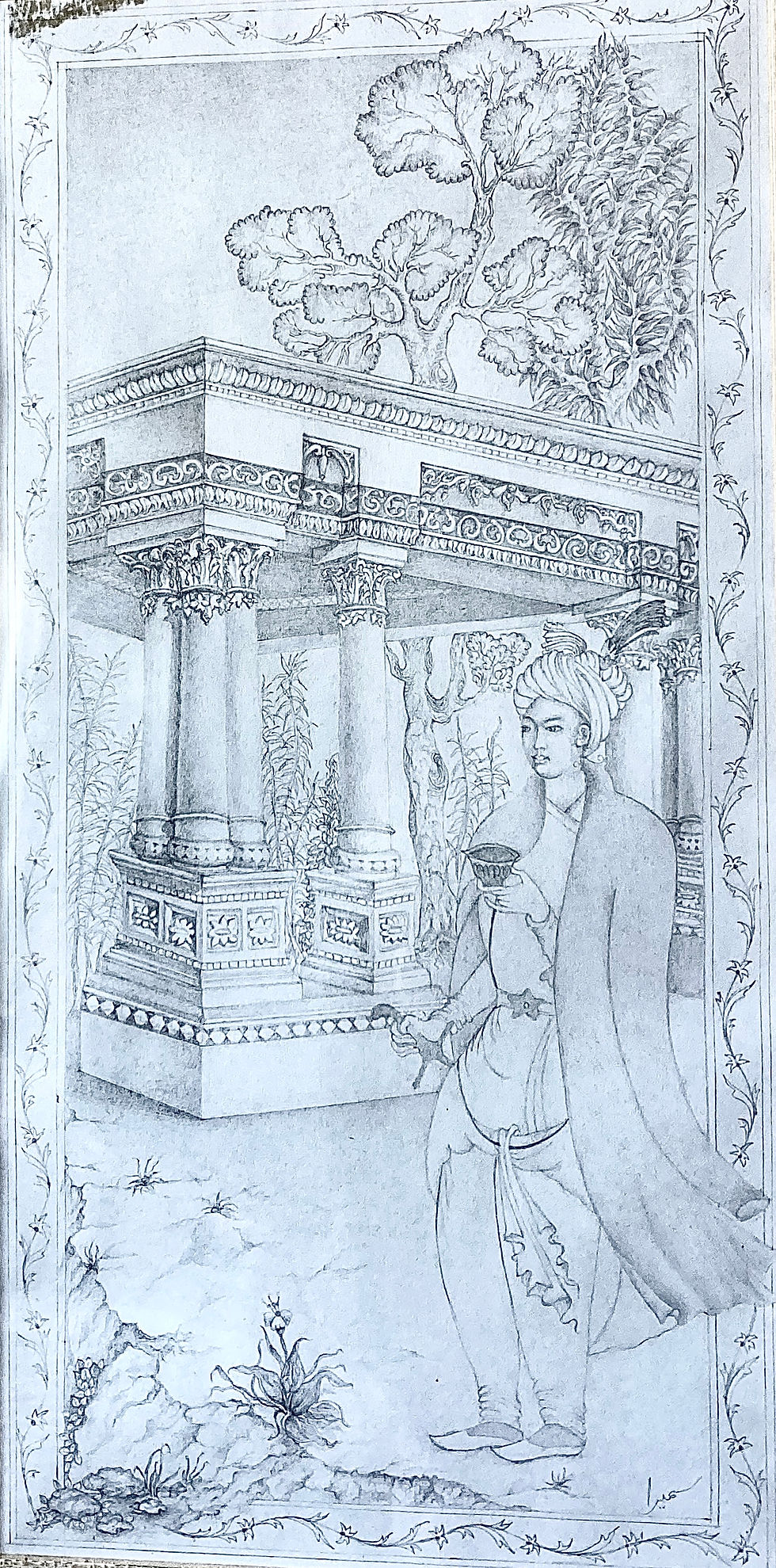 Miniature painting- Figure, Architecture & Landscape Composition, 2002- Graphite on paper.