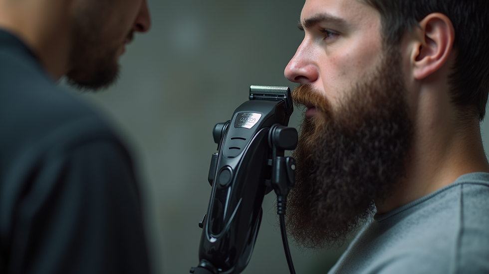 Close-up view of a beard trimmer with adjustable length settings