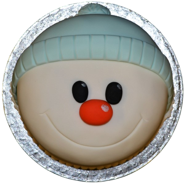 Adorable 6" snowman cake perfect for winter celebrations, featuring a festive and fun design that will delight both children and adults alike.