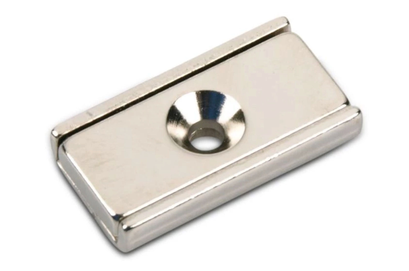 Magnet de neodim în carcasă de oțel. 25 x 13 x 5 mm. cu orificiu