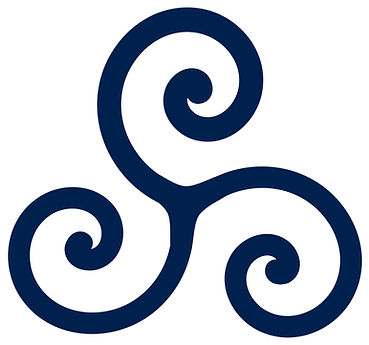 Jack's website logo depicting a dark blue triskelion, with three swirling arms connected from one point in the middle.
