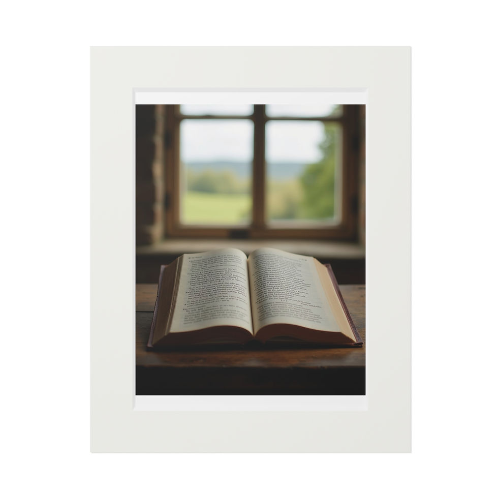 Thumbnail: Book Table Rustic Window illustration, 11x14 giclée print with 2mm window mount