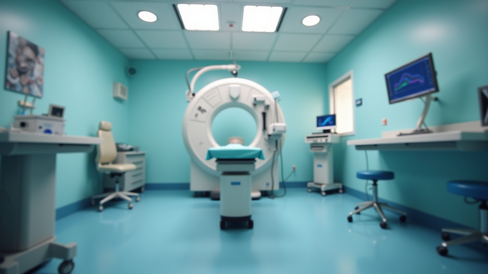 Eye-level view of a medical examination room with a colonoscopy machine