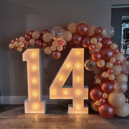 4 foot light up numbers 14 with rose gold and blush balloon arch