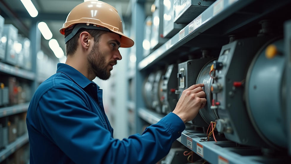 Close-up view of a technician inspecting HVAC system components
