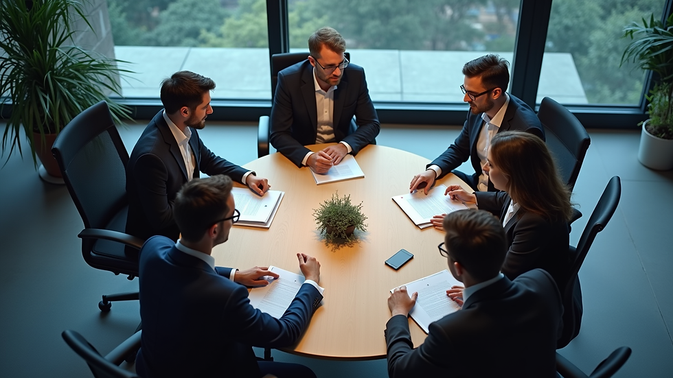 High angle view of a business meeting with IT professionals discussing strategy