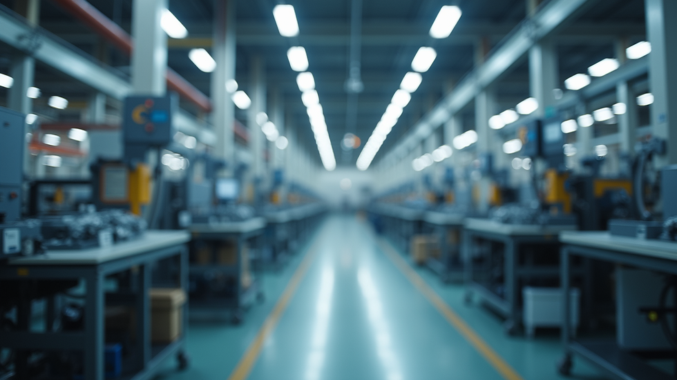 Eye-level view of a modern manufacturing facility with advanced machinery