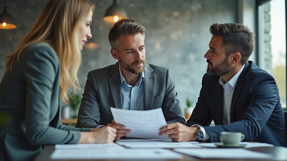 Close-up view of a consultant discussing IT strategy with a business owner in an office