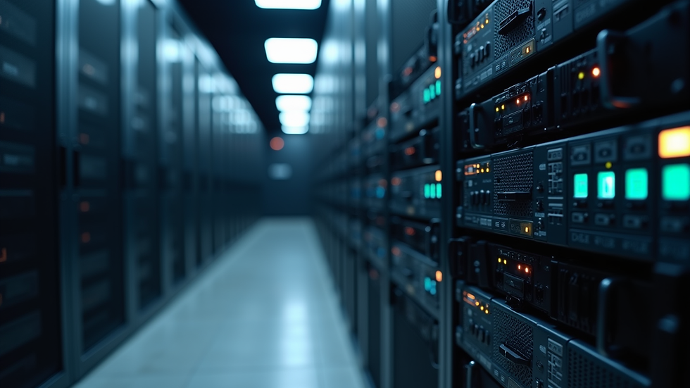 Close-up view of a server rack in a data centre