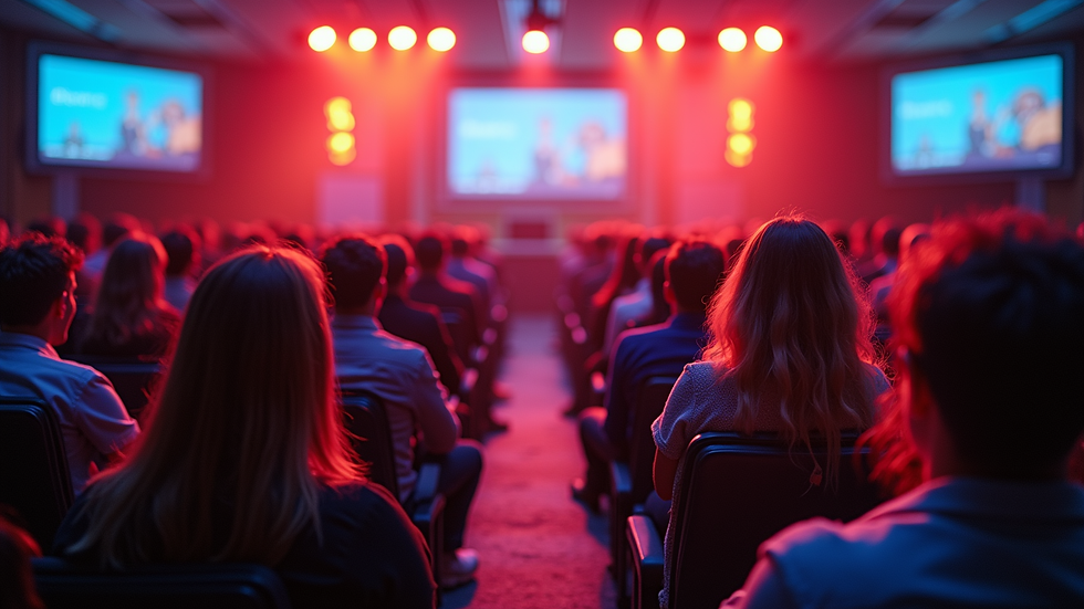 Eye-level view of a vibrant conference hall filled with engaged attendees
