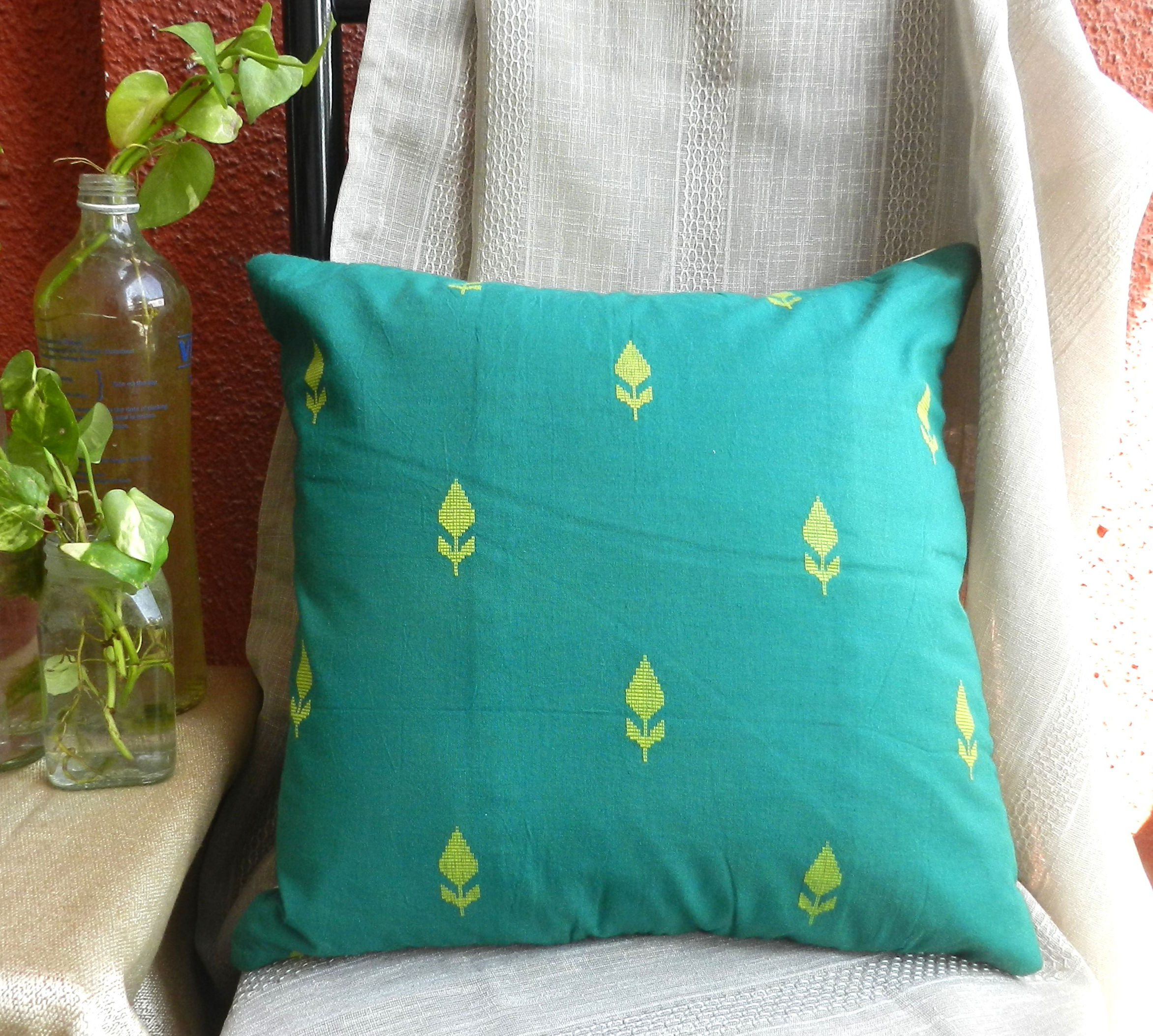 Designer Ikat Cotton Cushion Covers - Green