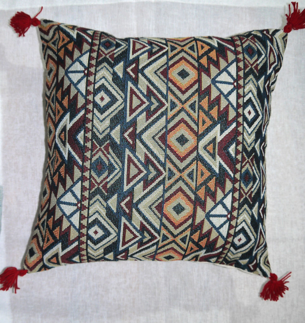 Thumbnail: Designer Cotton Handloom Cushion Covers with with corner Tussels - Brown/Marron