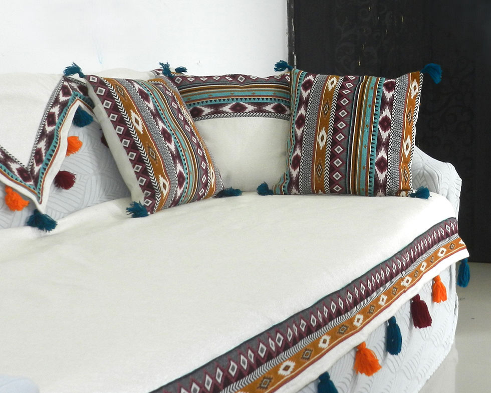 Thumbnail: Jute Sofa Cover|Sofa Covers|Sofa Throw|Sofa Runner  -Offwhite with Brown Border