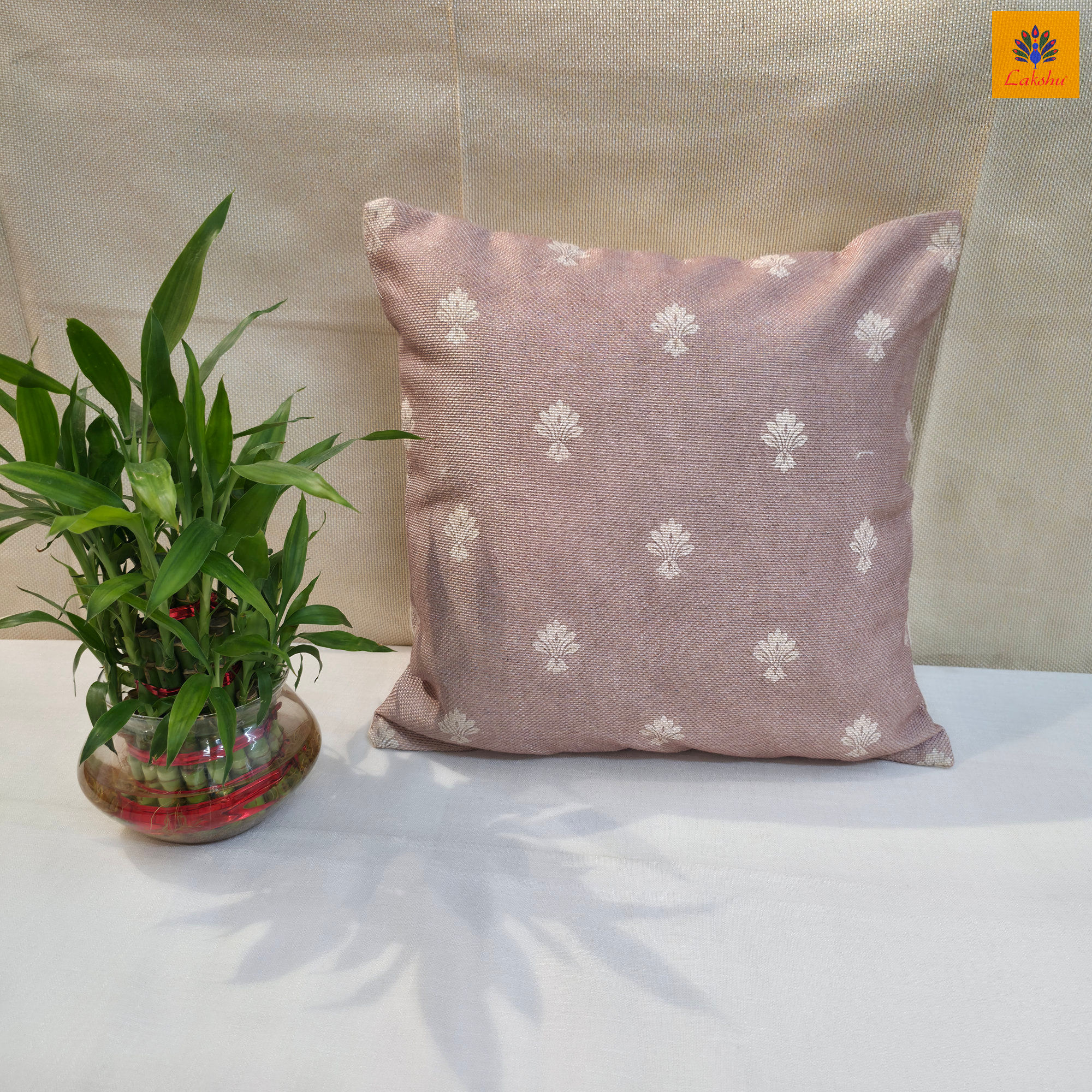 Cushion Cover |  RangSaumya |  Floral Motif – Dusty Mauve Ivory |