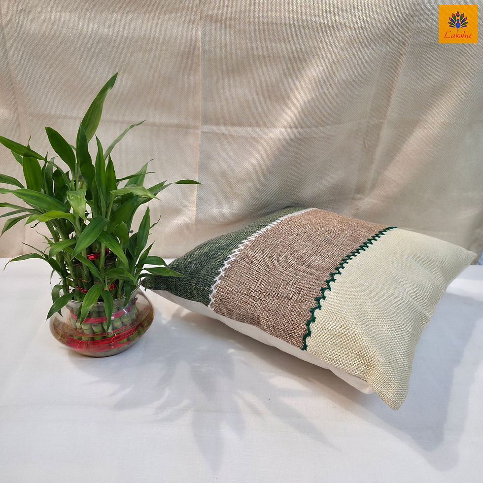 Thumbnail: Cushion Cover | Hand-Embroidered Olive Green, Taupe & Natural Beige CushionCover
